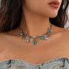 Jewelry Alloy And Iron Chain With Turquoise Cow Head Pendant Geometric Pattern Electroplated Clavicle Chain For Women