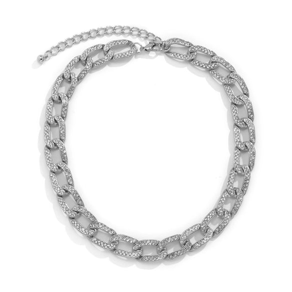 Jewelry Alloy And Rhinestone Geometric Cuban Chain Necklace For Women Punk Style