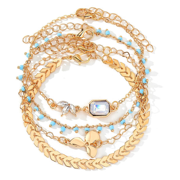 Jewelry Alloy Anklet With Rhinestone Butterfly Tassel And Geometric Pattern