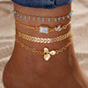 Jewelry Alloy Anklet With Rhinestone Butterfly Tassel And Geometric Pattern