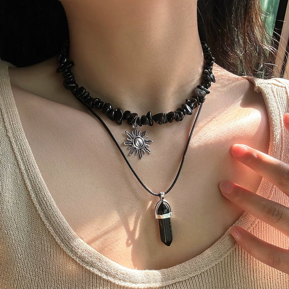 Jewelry Alloy Artificial Crystal Dragonfly Zodiac Geometric Irregular Gravel Multi Layer Necklace For Women Electroplated