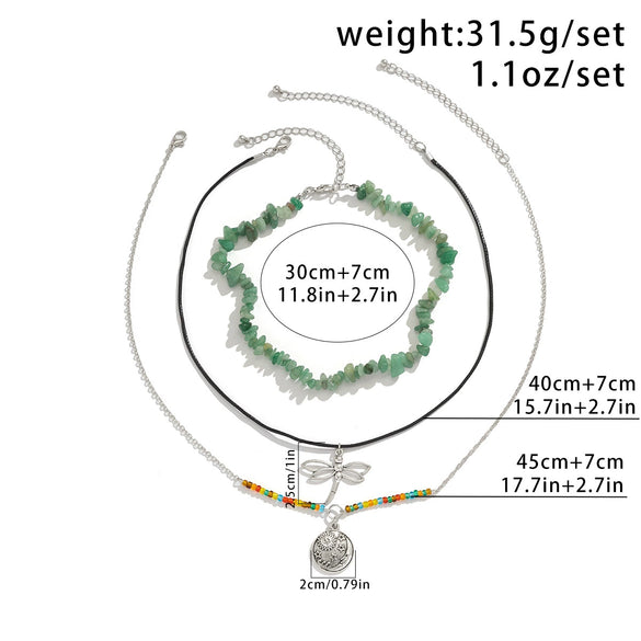 Jewelry Alloy Artificial Crystal Dragonfly Zodiac Geometric Irregular Gravel Multi Layer Necklace For Women Electroplated