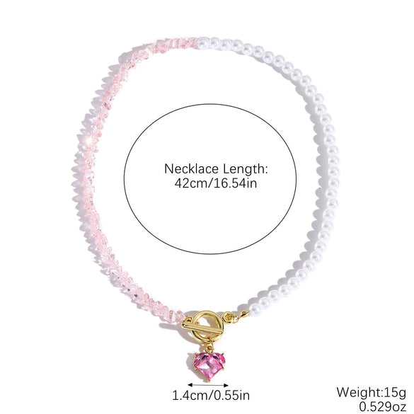 Jewelry Alloy Artificial Crystal Geometric Heart Handmade Pendant Clavicle Chain For Women