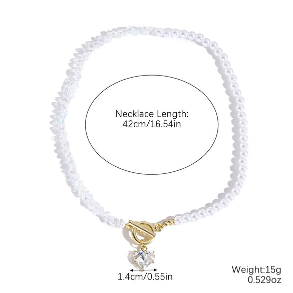 Jewelry Alloy Artificial Crystal Geometric Heart Handmade Pendant Clavicle Chain For Women
