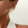 Jewelry Alloy Asymmetrical Geometric Oval Bow Pleated Cut Out Electroplated Earrings For Women
