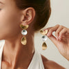 Jewelry Alloy Asymmetrical Geometric Oval Bow Pleated Cut Out Electroplated Earrings For Women