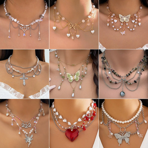 Jewelry Alloy Ball Chain Butterfly Zodiac Geometric Dripping Oil Women's Necklace