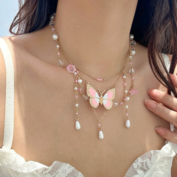 Jewelry Alloy Ball Chain Butterfly Zodiac Geometric Dripping Oil Women's Necklace