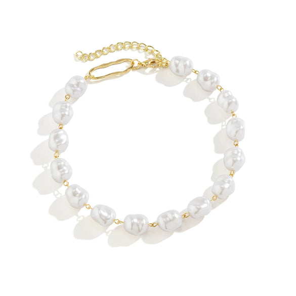 Jewelry Alloy Ball Chain Retro Geometric Style Electroplating Beaded Rhinestone Imitation Pearl Necklace For Women
