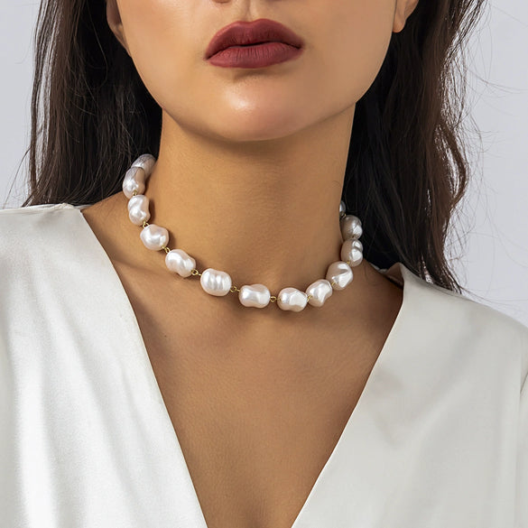 Jewelry Alloy Ball Chain Retro Geometric Style Electroplating Beaded Rhinestone Imitation Pearl Necklace For Women