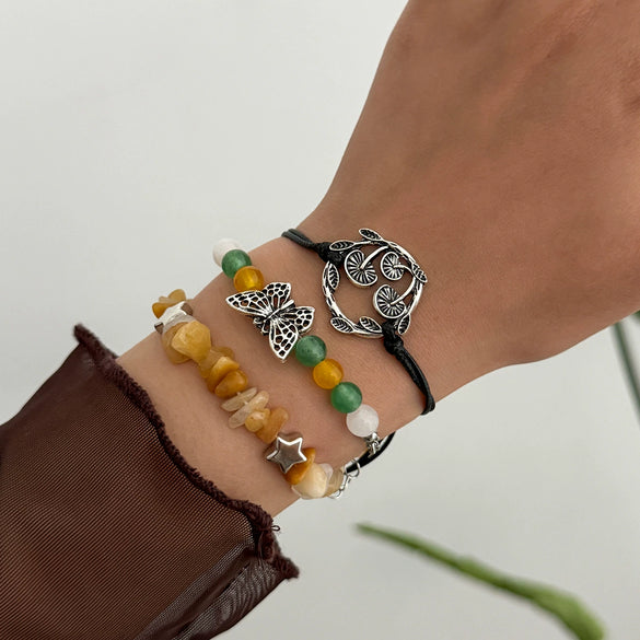 Jewelry Alloy Beaded Bracelet With Mushroom Butterfly Pendant Animal Zodiac Star Geometric Electroplating For Women