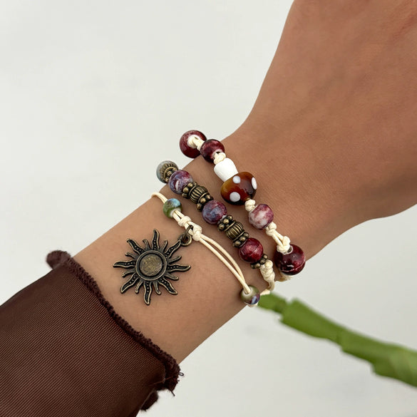 Jewelry Alloy Beaded Bracelet With Mushroom Butterfly Pendant Animal Zodiac Star Geometric Electroplating For Women