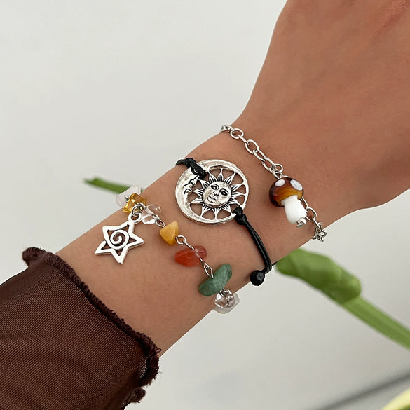 Jewelry Alloy Beaded Bracelet With Mushroom Butterfly Pendant Animal Zodiac Star Geometric Electroplating For Women