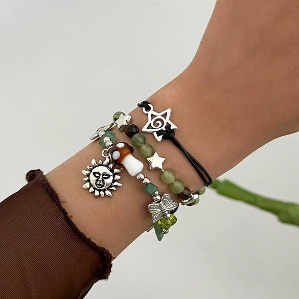 Jewelry Alloy Beaded Bracelet With Mushroom Butterfly Pendant Animal Zodiac Star Geometric Electroplating For Women
