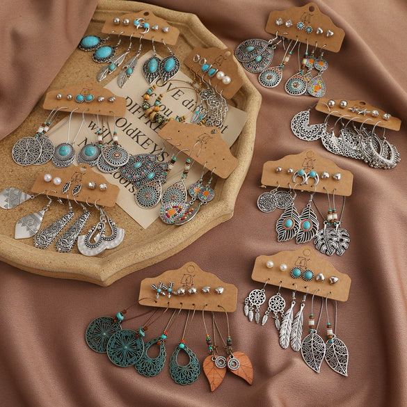 Jewelry Alloy Bohemian Style Geometric Electroplating Tassel With Pendant Earrings Set