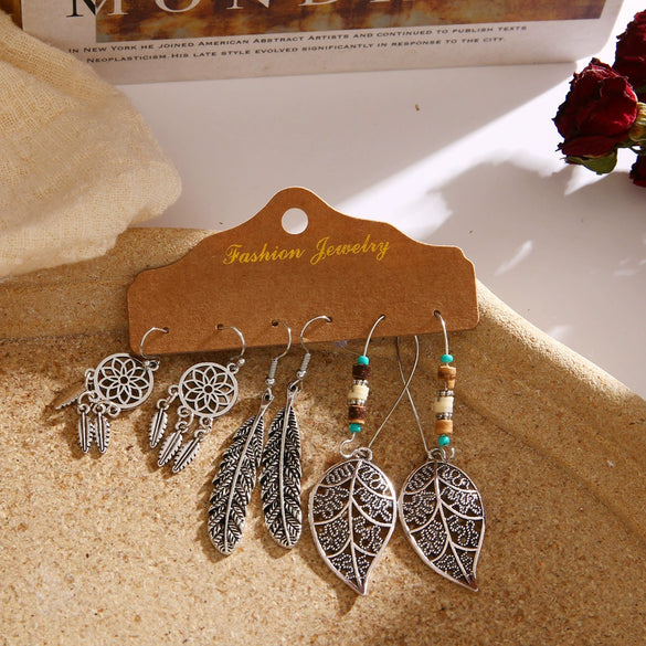 Jewelry Alloy Bohemian Style Geometric Electroplating Tassel With Pendant Earrings Set