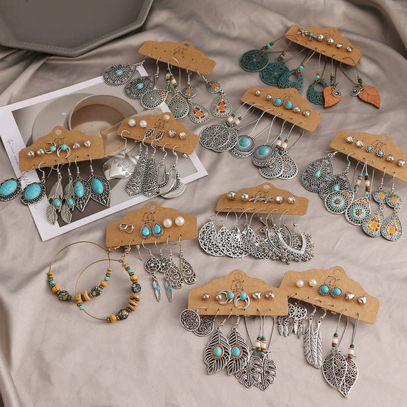 Jewelry Alloy Bohemian Style Geometric Electroplating Tassel With Pendant Earrings Set