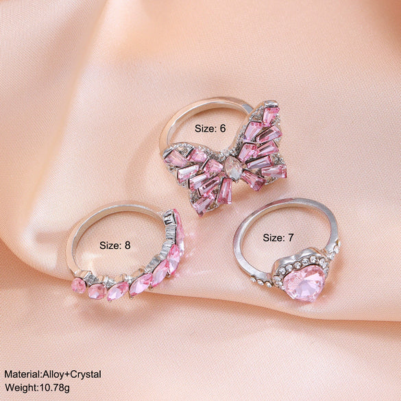 Jewelry Alloy Butterfly Love Ring With Pink Diamond Encrusted Electroplating For Women With Heart Shape Pattern