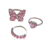 Jewelry Alloy Butterfly Love Ring With Pink Diamond Encrusted Electroplating For Women With Heart Shape Pattern