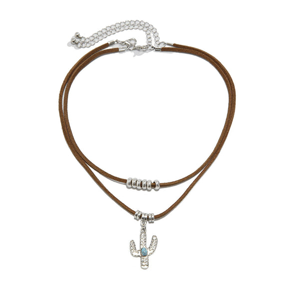 Jewelry Alloy Cactus Geometric Punk Style Electroplating Necklace