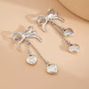 Jewelry Alloy Ccb Copper Chain Heart Shape Bow Tassel Bead Long Earrings For Women