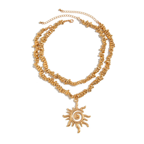 Jewelry Alloy Ccb Ushaped Hammer Pattern Spiral Sun Pendant Clavicle Chain Electroplated Unisex