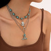 Jewelry Alloy Clavicle Chain Necklace With Geometric Pattern Electroplated Punk Style And Imitation Turquoise Beads