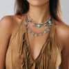 Jewelry Alloy Clavicle Chain Necklace With Geometric Pattern Electroplated Punk Style And Imitation Turquoise Beads