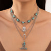 Jewelry Alloy Clavicle Chain Necklace With Geometric Pattern Electroplated Punk Style And Imitation Turquoise Beads
