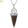 Jewelry Alloy Cone Natural Amethyst Pendant Necklace Minimalist Style