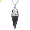 Jewelry Alloy Cone Natural Amethyst Pendant Necklace Minimalist Style