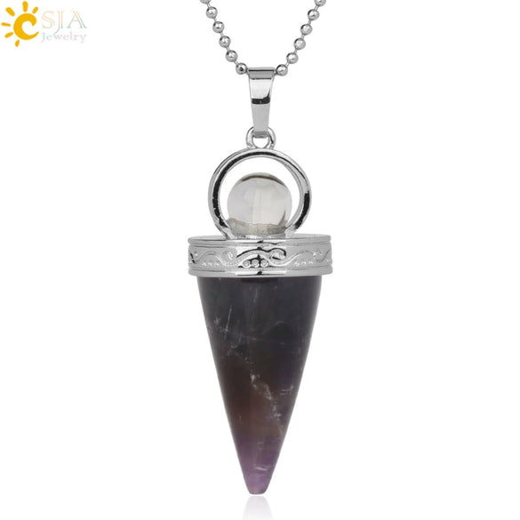 Jewelry Alloy Cone Natural Amethyst Pendant Necklace Minimalist Style