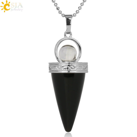 Jewelry Alloy Cone Natural Amethyst Pendant Necklace Minimalist Style