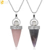 Jewelry Alloy Cone Natural Amethyst Pendant Necklace Minimalist Style