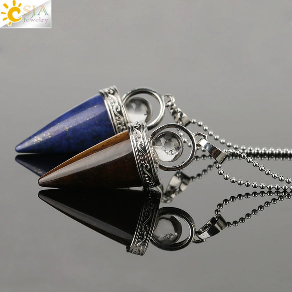 Jewelry Alloy Cone Natural Amethyst Pendant Necklace Minimalist Style