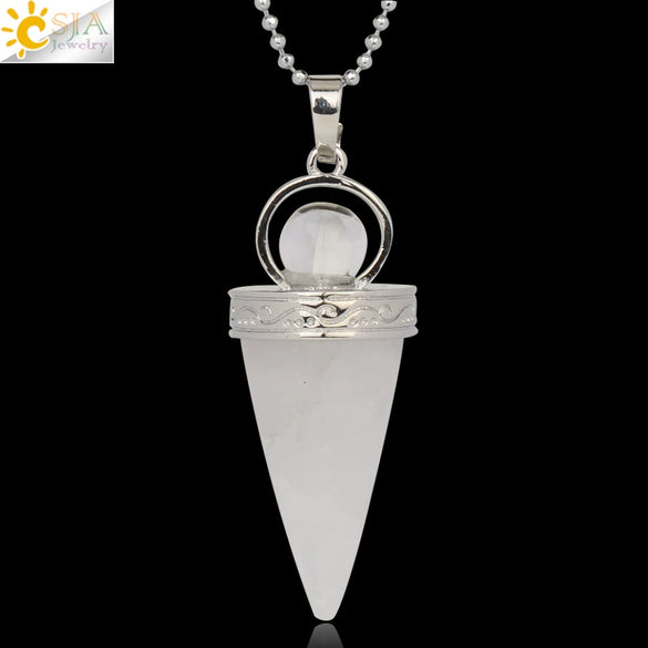 Jewelry Alloy Cone Natural Amethyst Pendant Necklace Minimalist Style