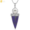 Jewelry Alloy Cone Natural Amethyst Pendant Necklace Minimalist Style