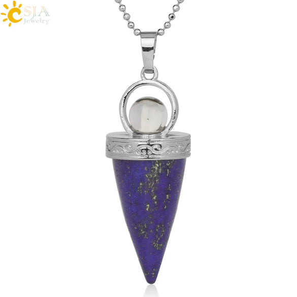 Jewelry Alloy Cone Natural Amethyst Pendant Necklace Minimalist Style
