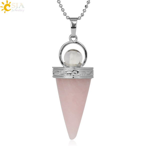 Jewelry Alloy Cone Natural Amethyst Pendant Necklace Minimalist Style