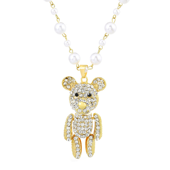 Jewelry Alloy Copper Love Bear Pendant Necklace With Diamond Microinlay Electroplating Water Wave Chain Animals Zodiac Style