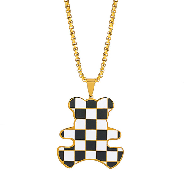 Jewelry Alloy Copper Love Bear Pendant Necklace With Diamond Microinlay Electroplating Water Wave Chain Animals Zodiac Style