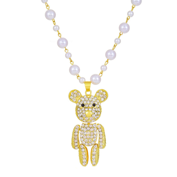 Jewelry Alloy Copper Love Bear Pendant Necklace With Diamond Microinlay Electroplating Water Wave Chain Animals Zodiac Style
