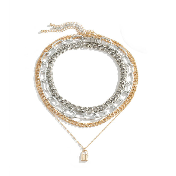 Jewelry Alloy Cross Chain Punk Hiphop Multilayer Thick Chain Necklace For Women Retro Geometric Electroplated