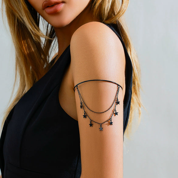 Jewelry Alloy Cross Crystal Multi Layer Open Arm Bracelet And Leg Chain Electroplated