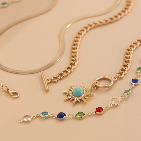 Jewelry Alloy Crystal Clavicle Chain With Sunflower Geometric Pattern And Electroplating Process In Sweet Style For Women