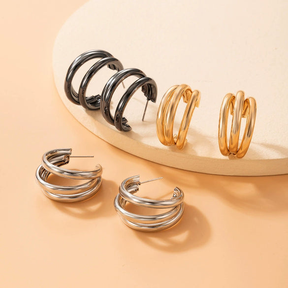 Jewelry Alloy Cshaped Semicircle Geometric Electroplated Earrings
