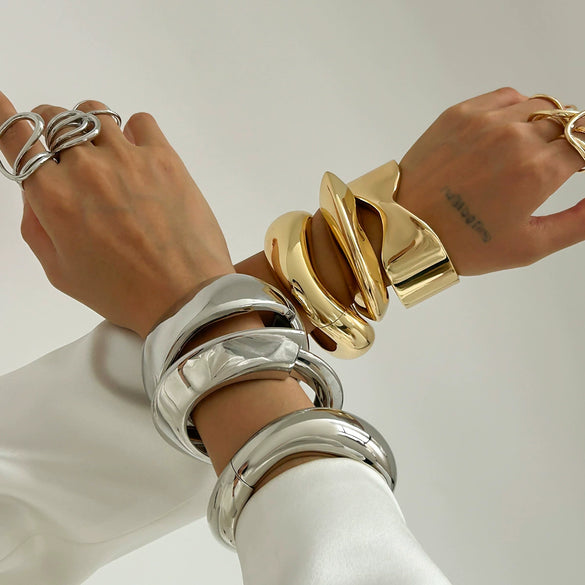 Jewelry Alloy Curved Smooth Spring Irregular Ins Style Electroplated Bracelet