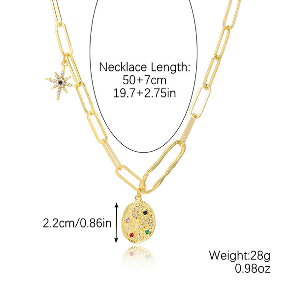 Jewelry Alloy Devil's Eye Pendant Multilayer Necklace With Geometric Wave Pattern And Electroplating Treatment For Women