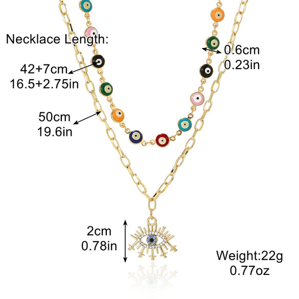 Jewelry Alloy Devil's Eye Pendant Multilayer Necklace With Geometric Wave Pattern And Electroplating Treatment For Women