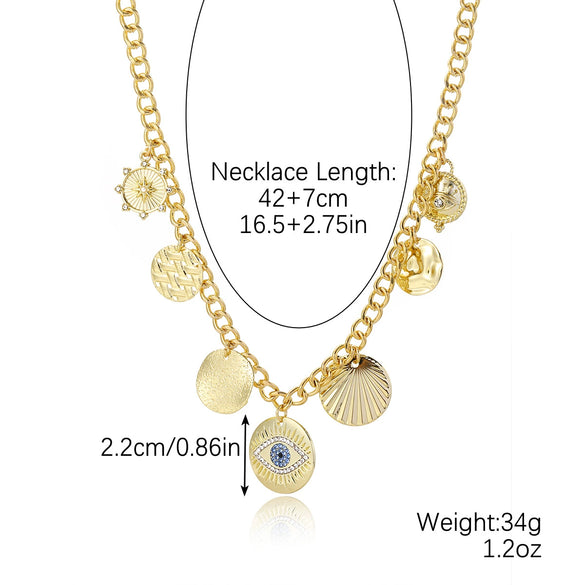 Jewelry Alloy Devil's Eye Pendant Multilayer Necklace With Geometric Wave Pattern And Electroplating Treatment For Women